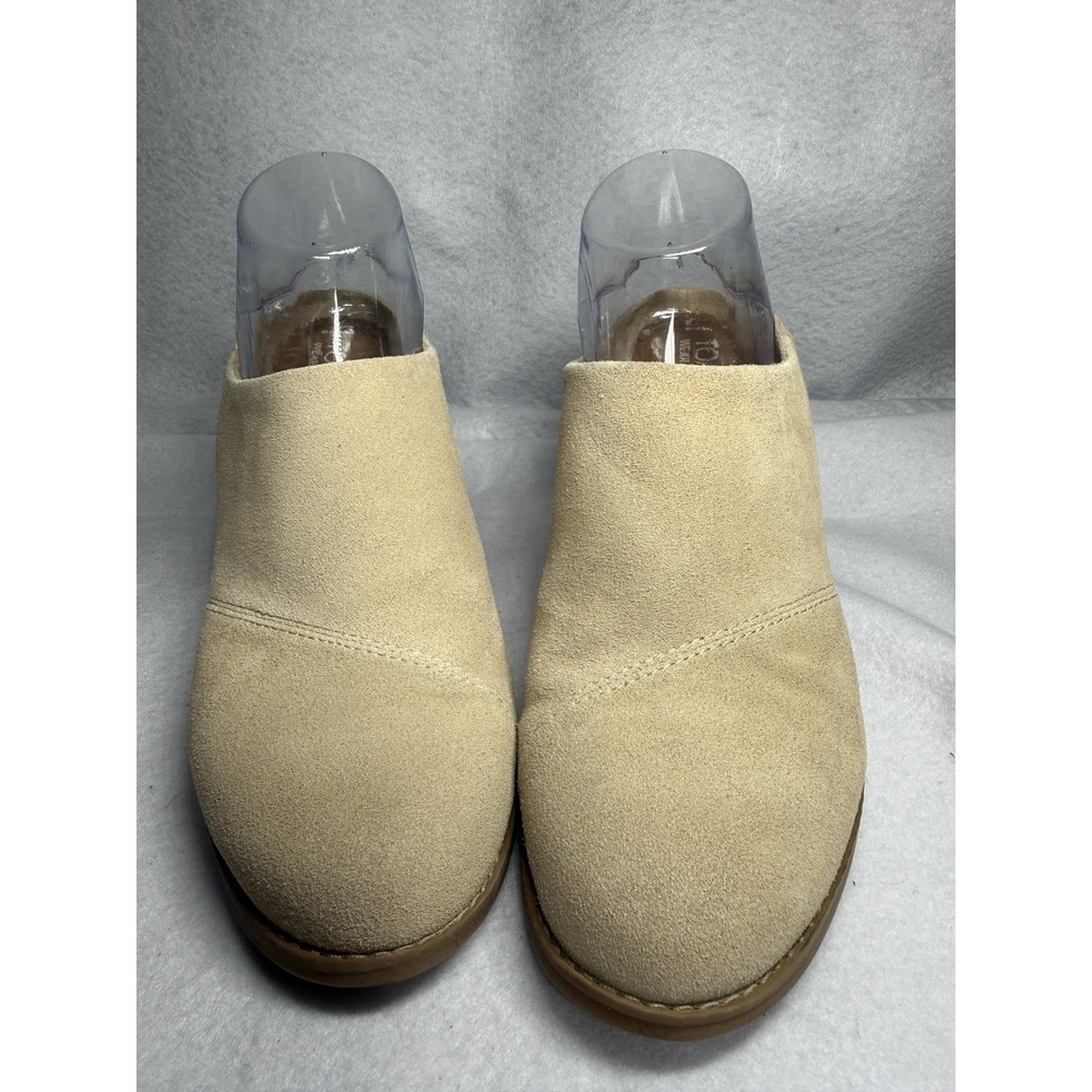 TOMS Women's Suede Block Heel Mule Clogs Beige Tan Slip On Shoes Size 10 Evelyn